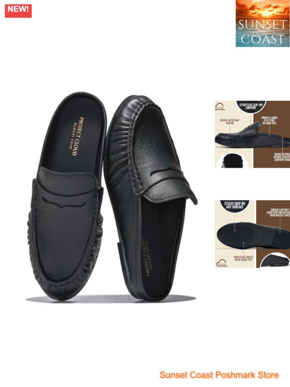 Genuine Leather Penny Loafers Mule Womens Slip On Lightweight Non-Slip